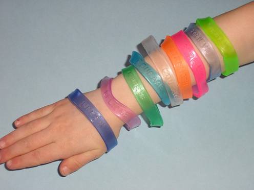 A collection of rubber wristbands.